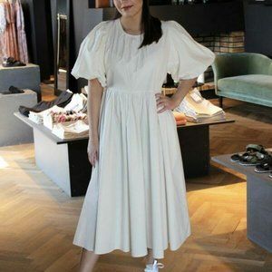 One & Other Martine Dress Bubble Puff Sleeve Tie Back Midi M